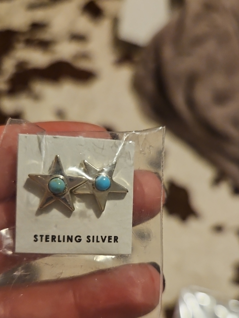 Sterling Silver Star Stud Earrings with Turquoise Center